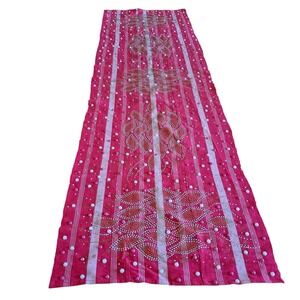 Festive‎ Indian Table Runner Pink Pearl Beaded Tableware 66"x19.5" Rhinestones